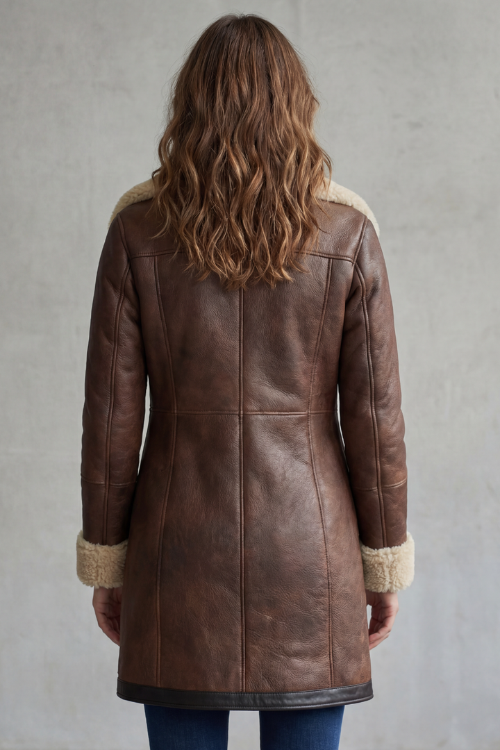 Iris | Women's Shearling-Lined Longline Leather Coat