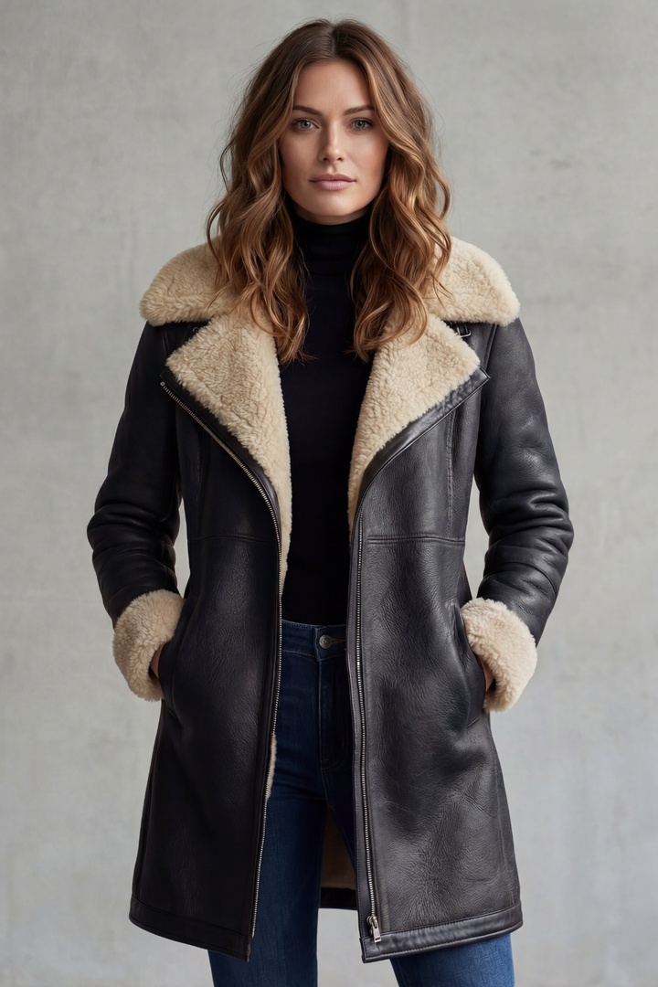 Iris | Women's Shearling-Lined Longline Leather Coat