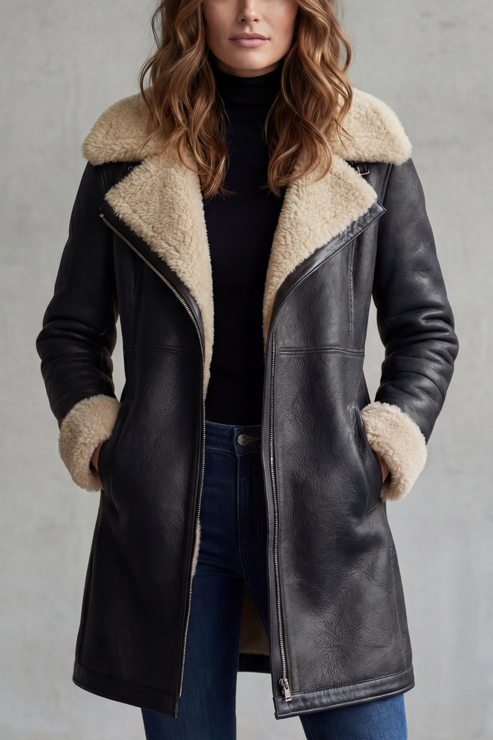 Iris | Women's Shearling-Lined Longline Leather Coat