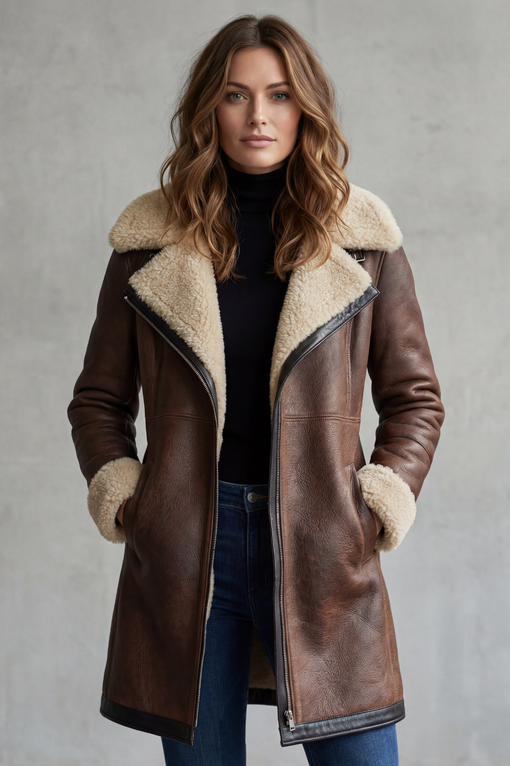 Iris | Women's Shearling-Lined Longline Leather Coat