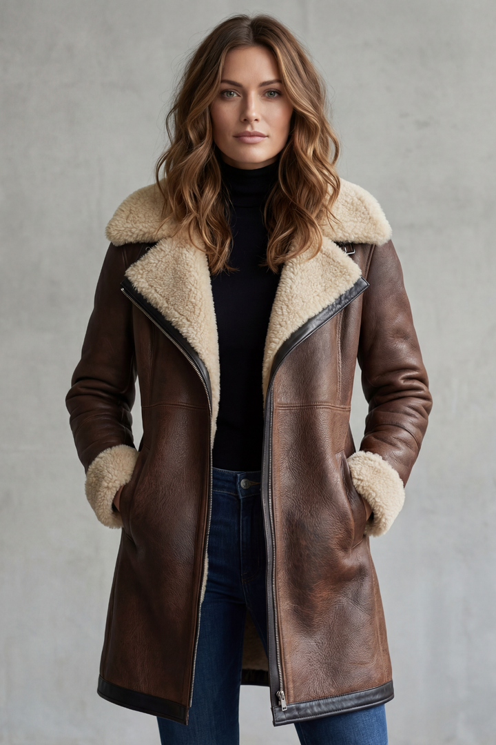 Iris | Women's Shearling-Lined Longline Leather Coat