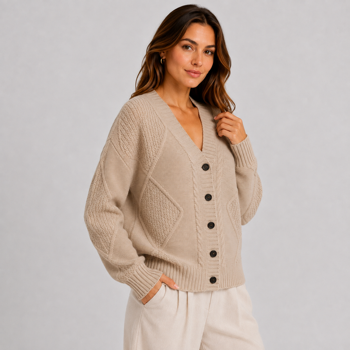 Ada | Women's Cable Knit V Neck Cardigan