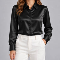Simone | Women's Satin Button-Up Blouse