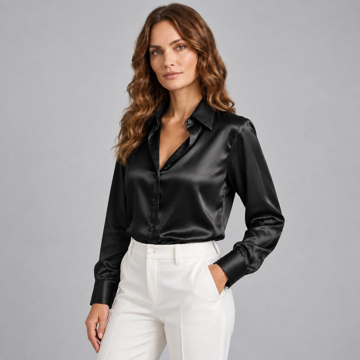 Simone | Women's Satin Button-Up Blouse