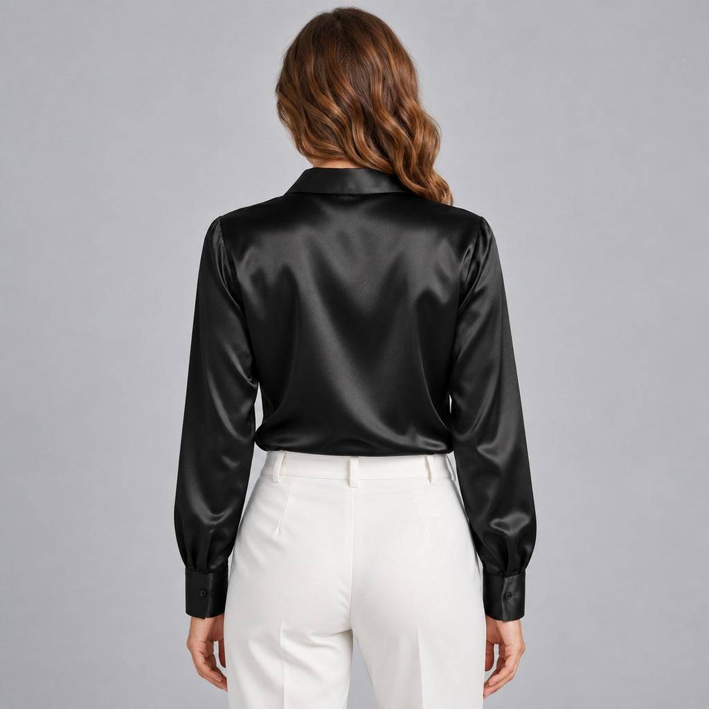 Simone | Women's Satin Button-Up Blouse