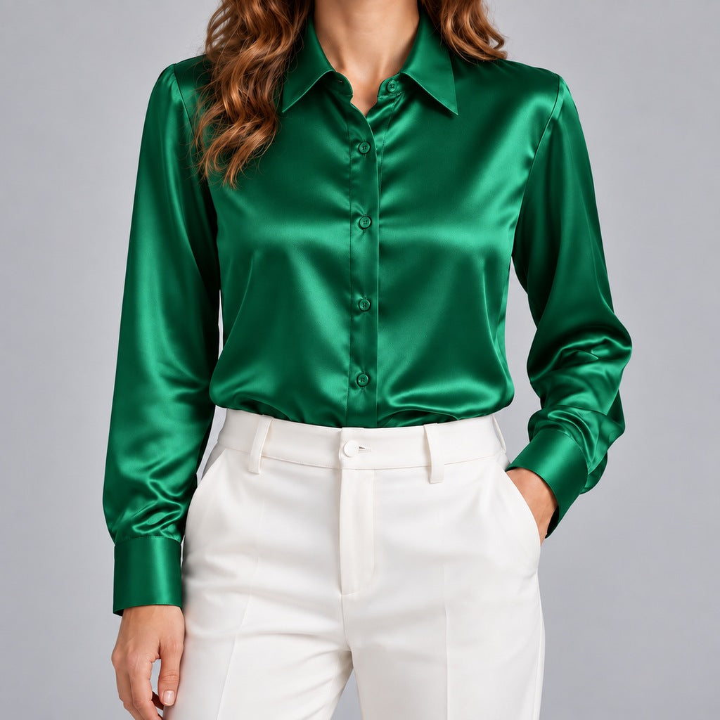 Simone | Women's Satin Button-Up Blouse
