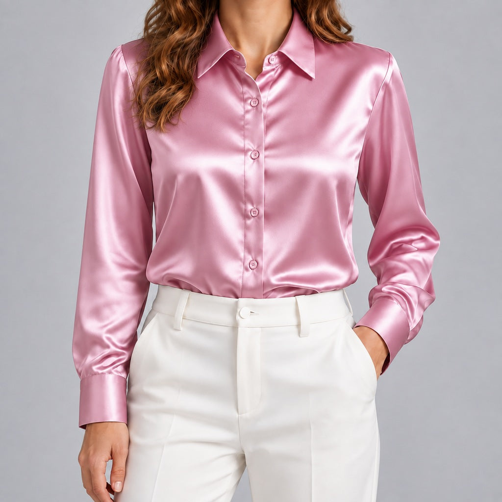 Simone | Women's Satin Button-Up Blouse
