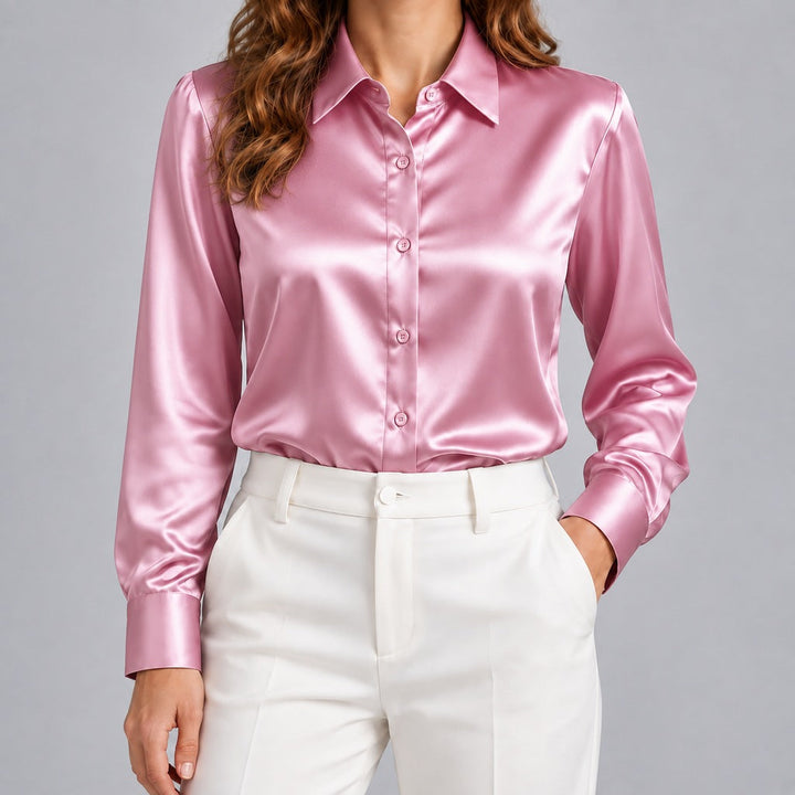 Simone | Women's Satin Button-Up Blouse