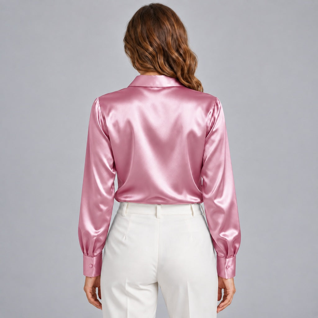 Simone | Women's Satin Button-Up Blouse