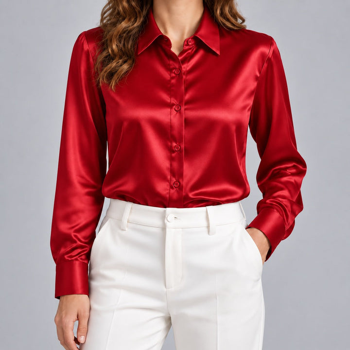 Simone | Women's Satin Button-Up Blouse