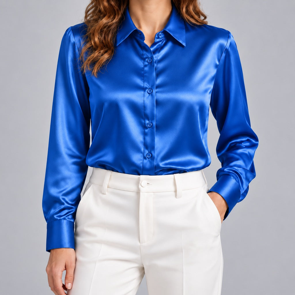 Simone | Women's Satin Button-Up Blouse