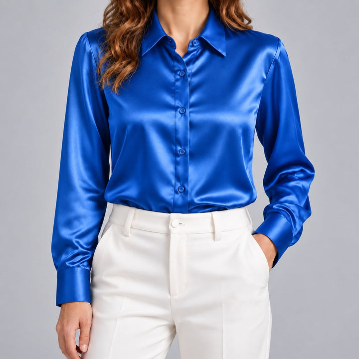 Simone | Women's Satin Button-Up Blouse