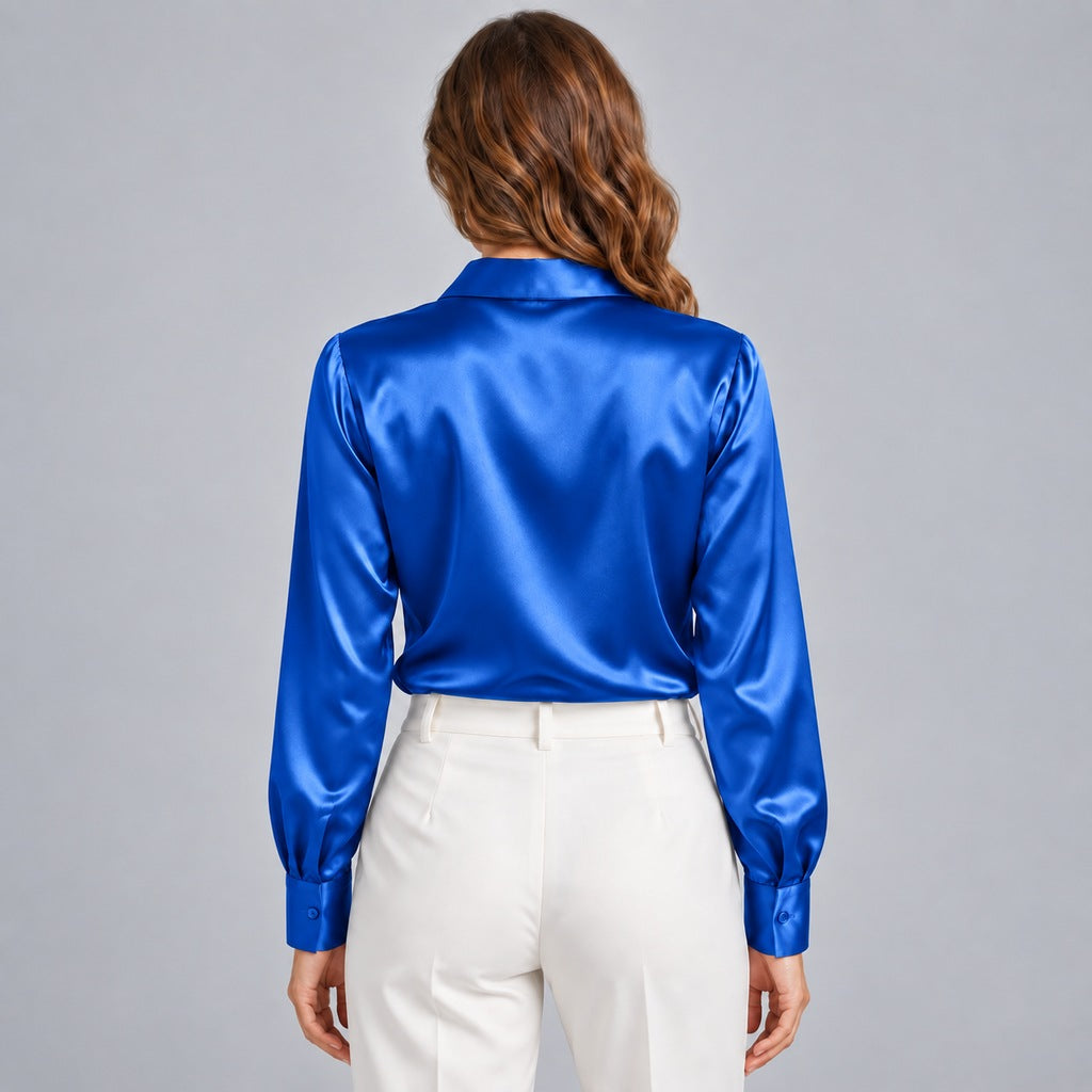 Simone | Women's Satin Button-Up Blouse