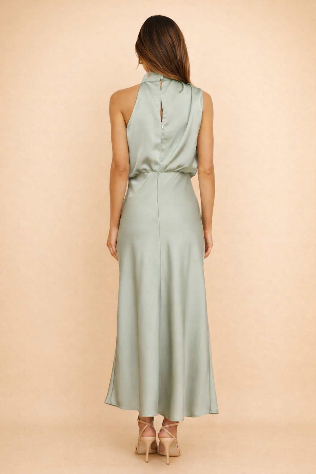 Camille | Women's Satin Halter Cowl Neck Midi Dress