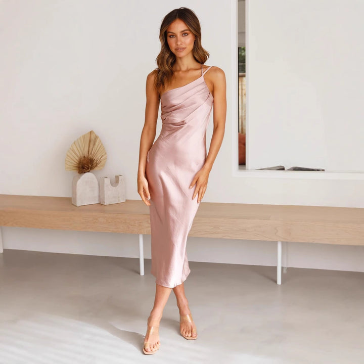 Celeste | Women's Satin One-Shoulder Midi Dress