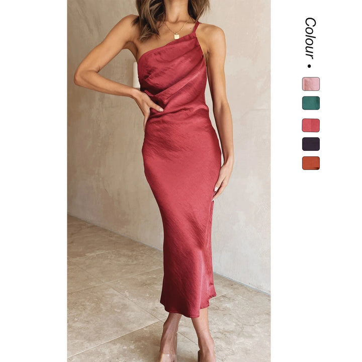 Celeste | Women's Satin One-Shoulder Midi Dress