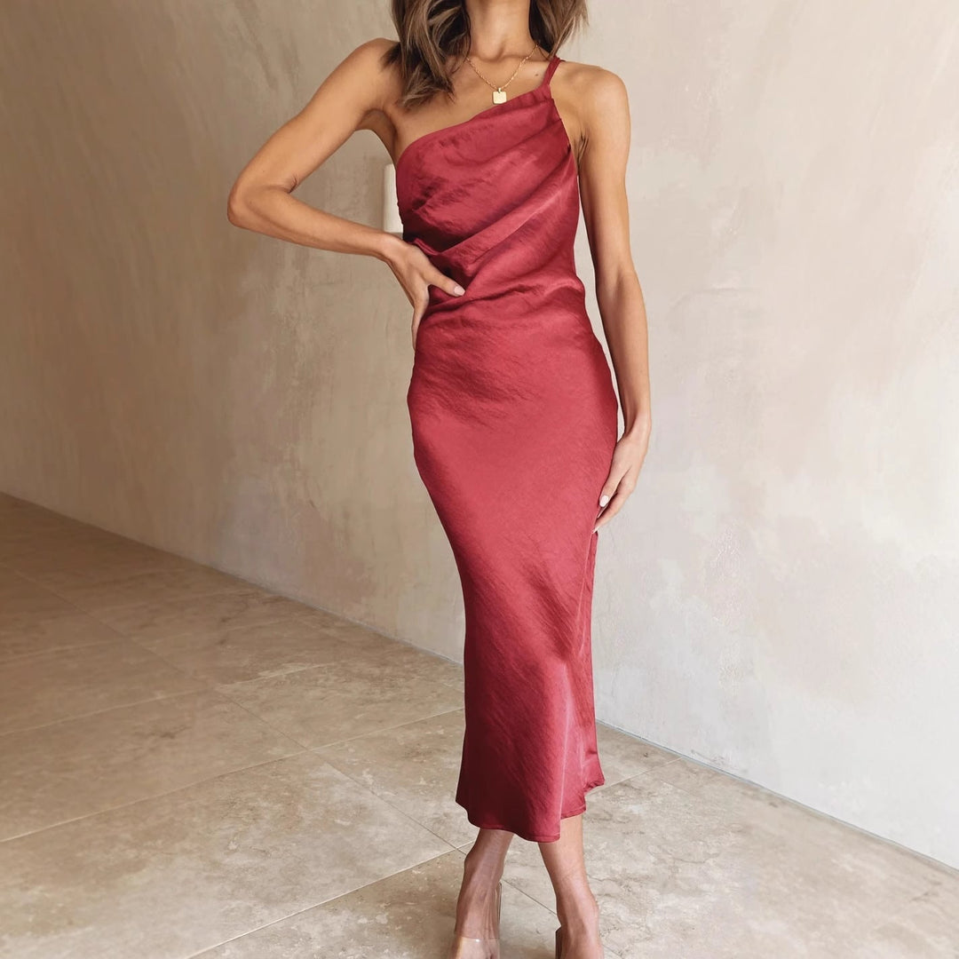 Celeste | Women's Satin One-Shoulder Midi Dress