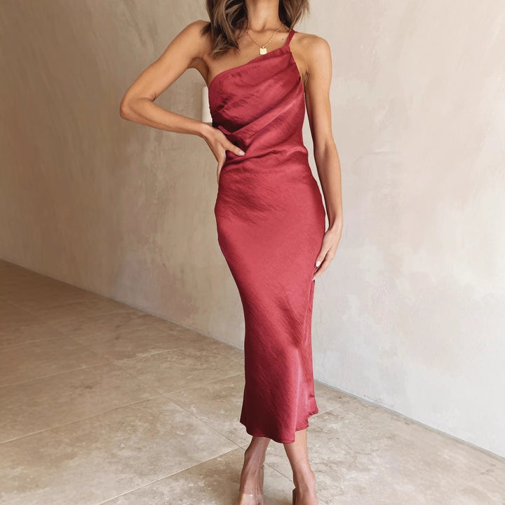 Celeste | Women's Satin One-Shoulder Midi Dress