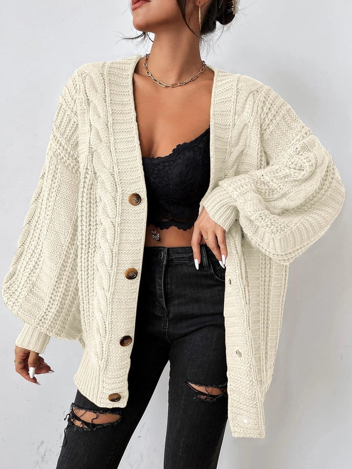 Agnes | Women's Chunky Cable Knit Balloon Sleeve Cardigan