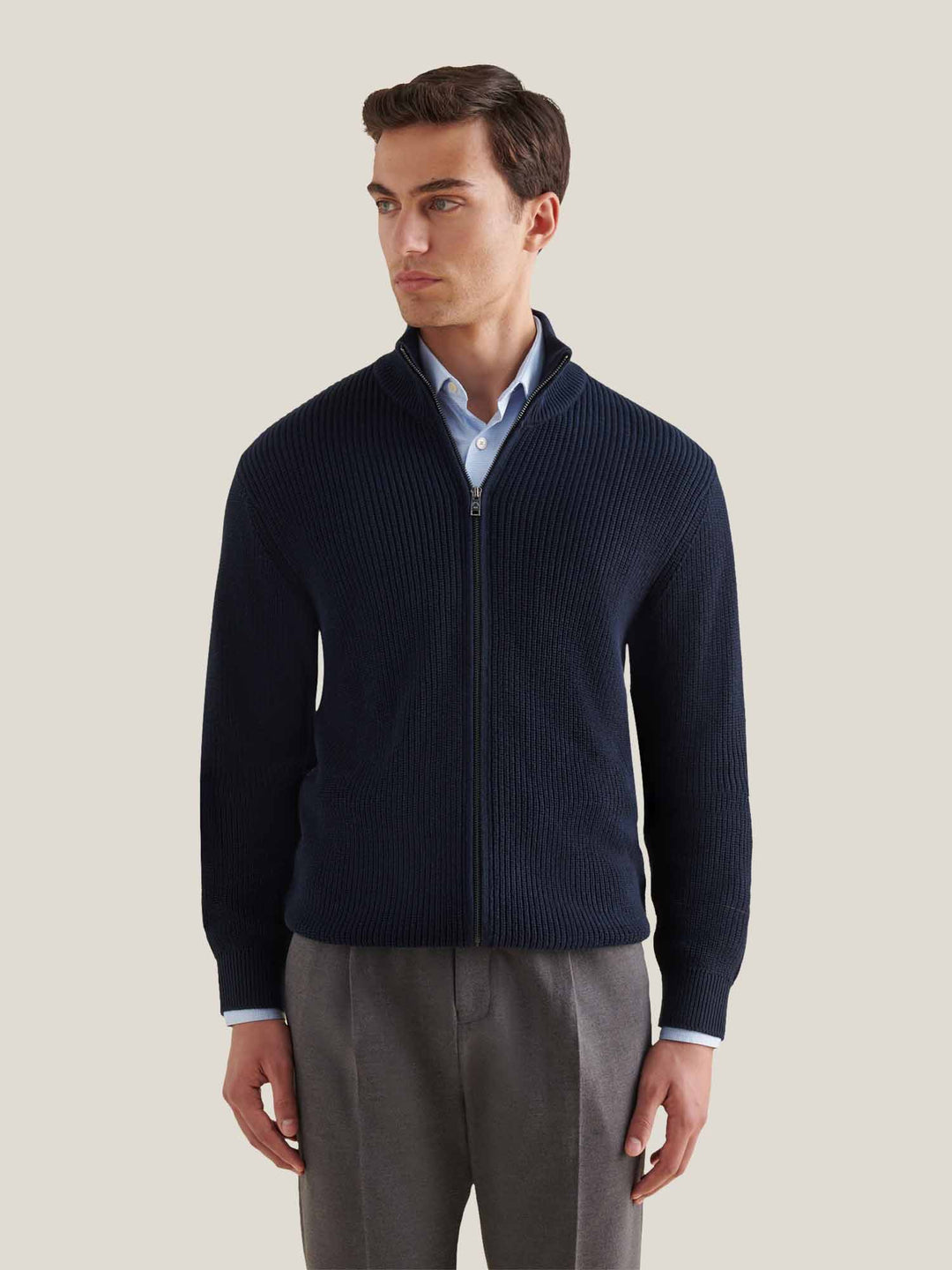 Lachlan | Men's Funnel-Neck Full-Zip Knit Cardigan