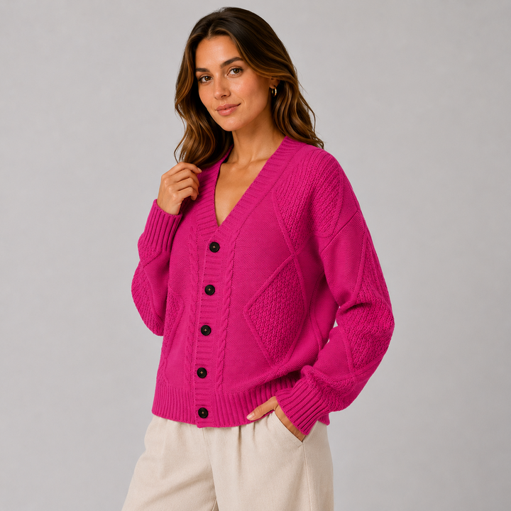 Ada | Women's Cable Knit V Neck Cardigan