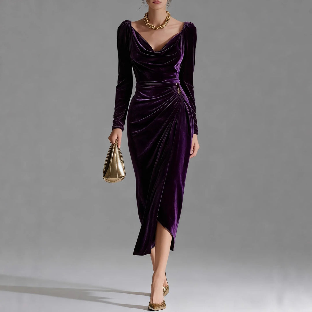 Seraphine | Women's Ruched Velvet Midi Party Dress