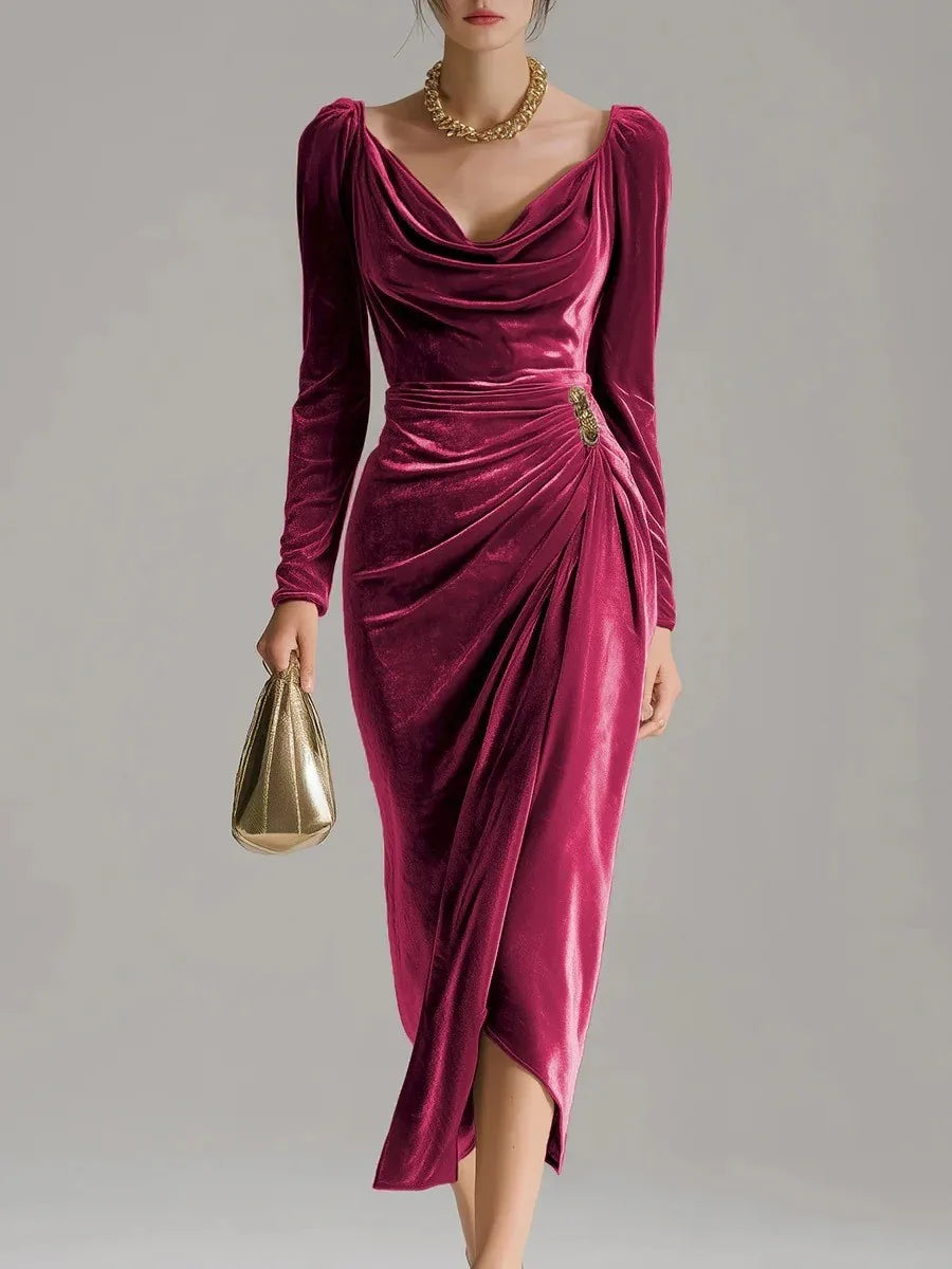 Seraphine | Women's Ruched Velvet Midi Party Dress