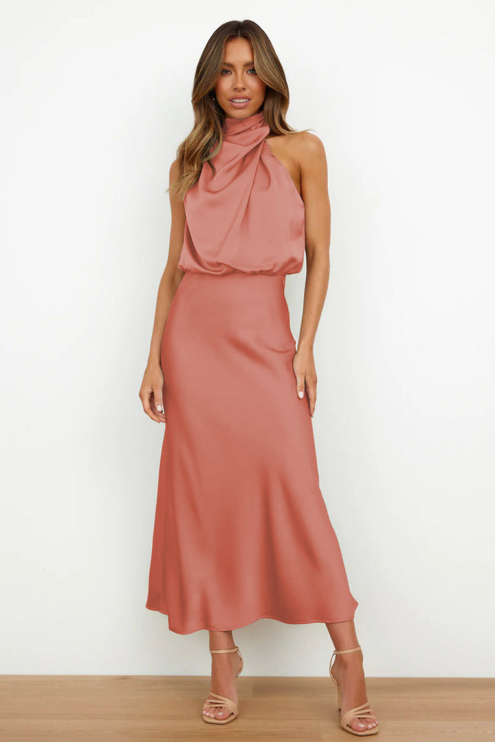Juno | Women's Satin Halter Cocktail Midi Dress