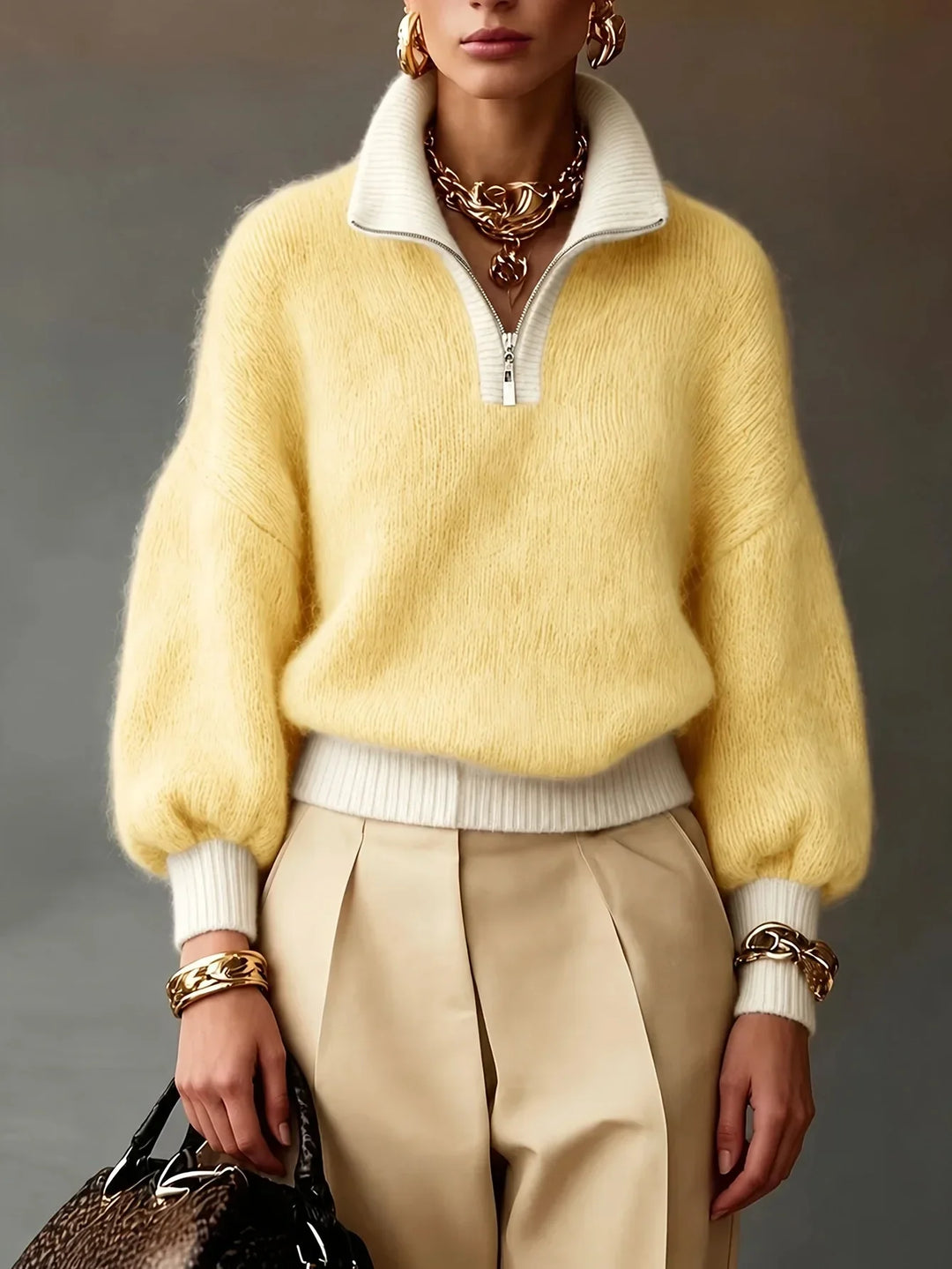 Della | Women's Quarter Zip Brushed Knit Jumper