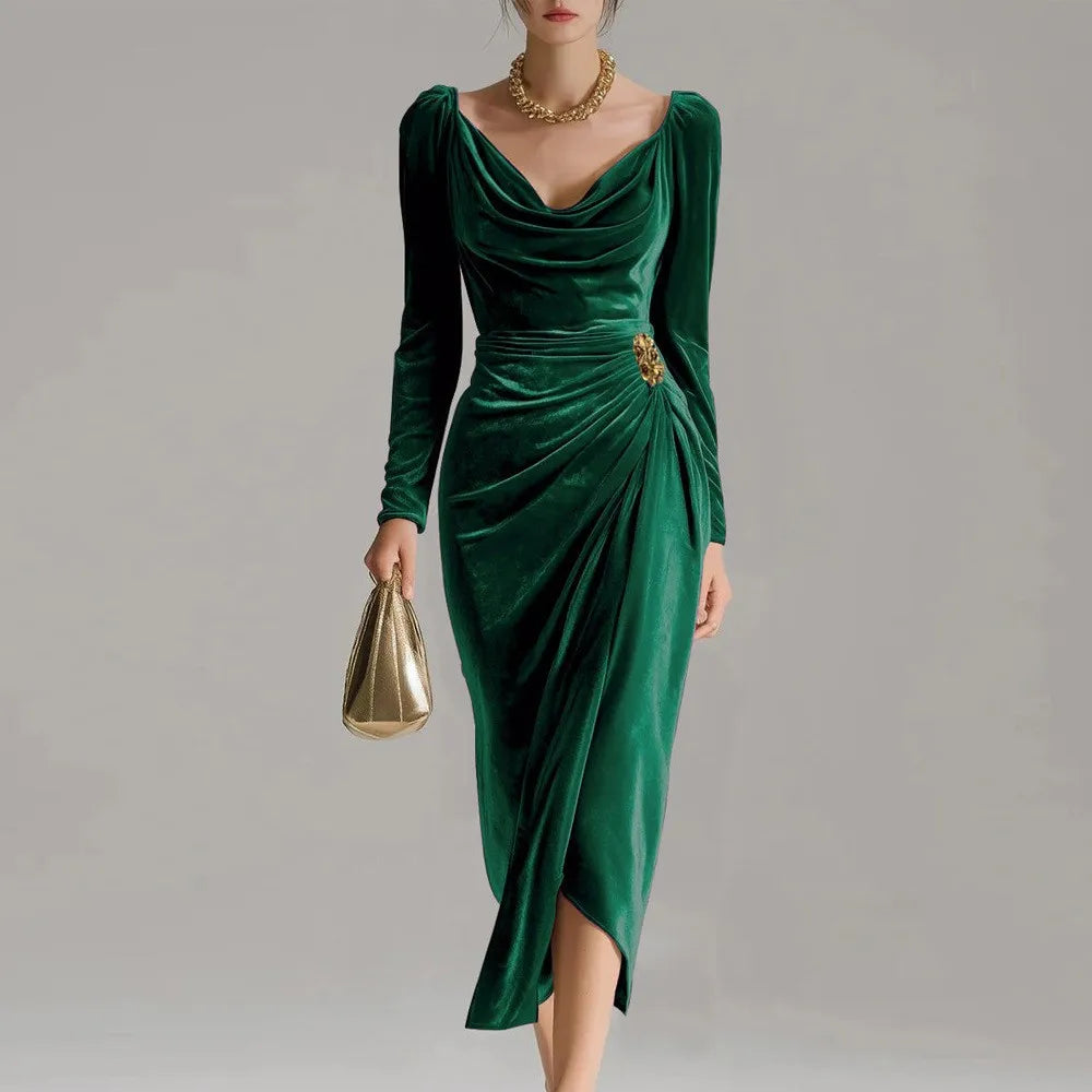 Seraphine | Women's Ruched Velvet Midi Party Dress
