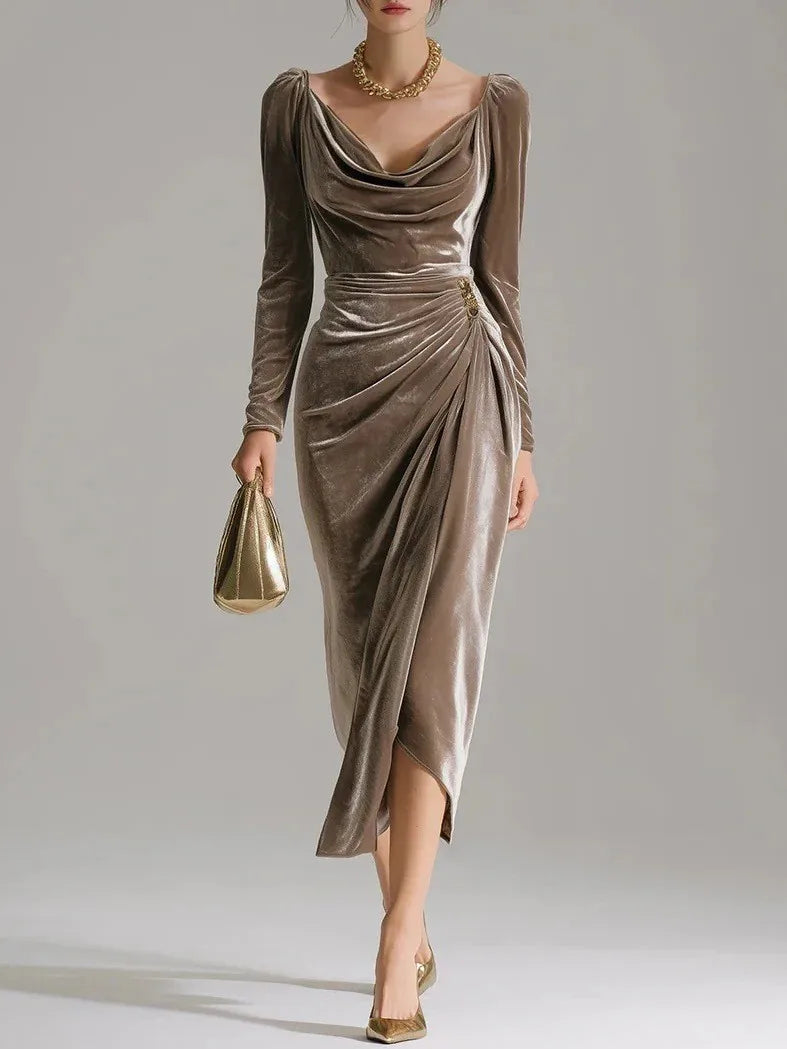 Seraphine | Women's Ruched Velvet Midi Party Dress
