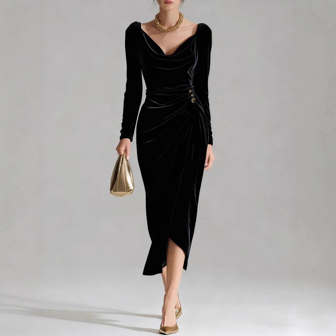 Seraphine | Women's Ruched Velvet Midi Party Dress