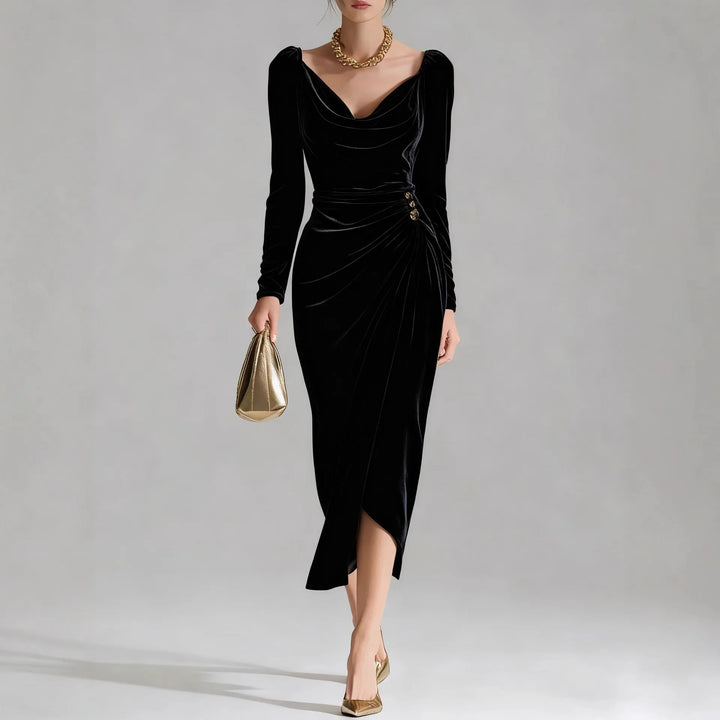 Seraphine | Women's Ruched Velvet Midi Party Dress