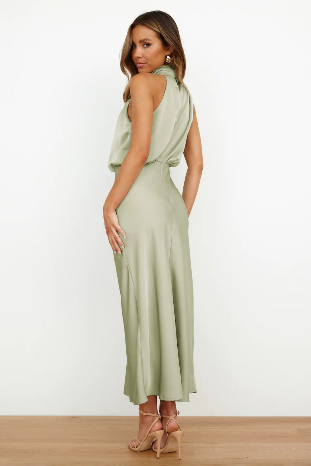 Juno | Women's Satin Halter Cocktail Midi Dress
