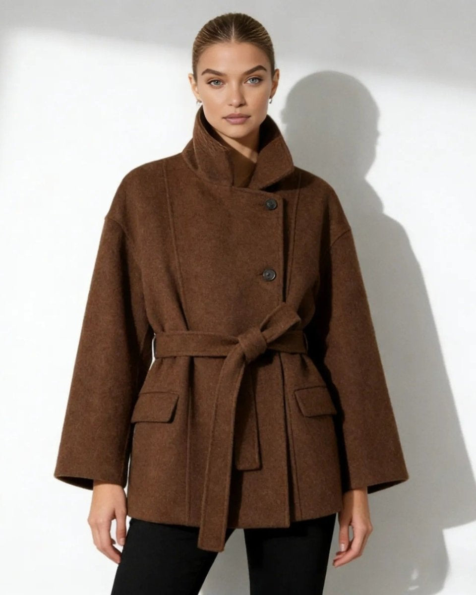 Marguerite | Women's Belted Funnel Neck Wool Coat