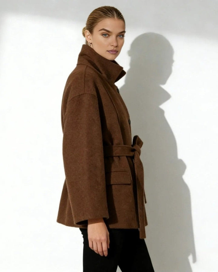 Marguerite | Women's Belted Funnel Neck Wool Coat