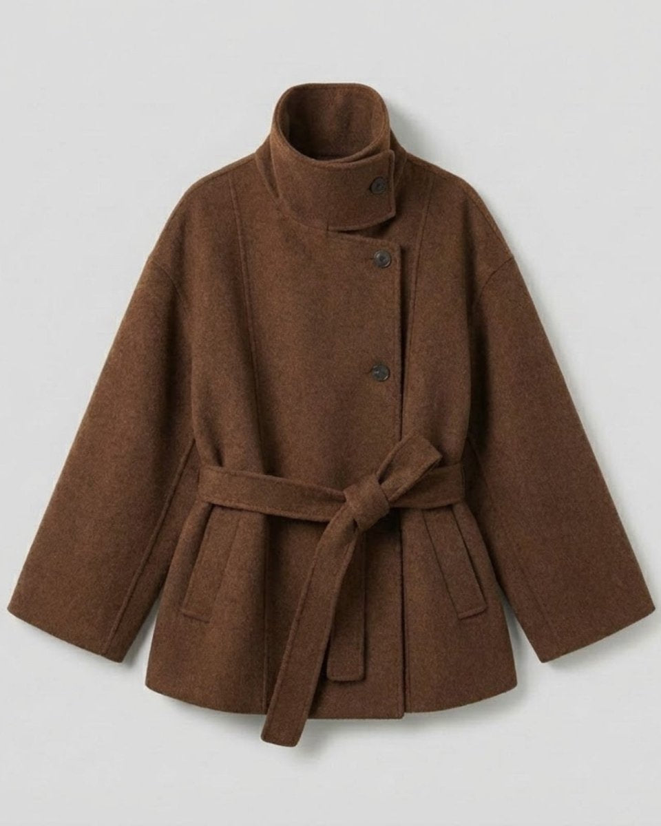 Marguerite | Women's Belted Funnel Neck Wool Coat