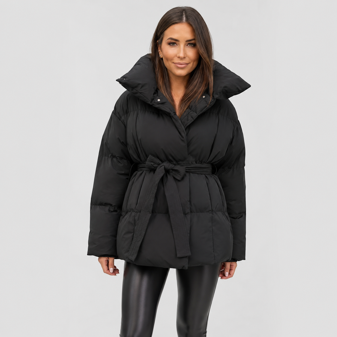 Noelle | Women's Belted Stand-Collar Puffer Coat