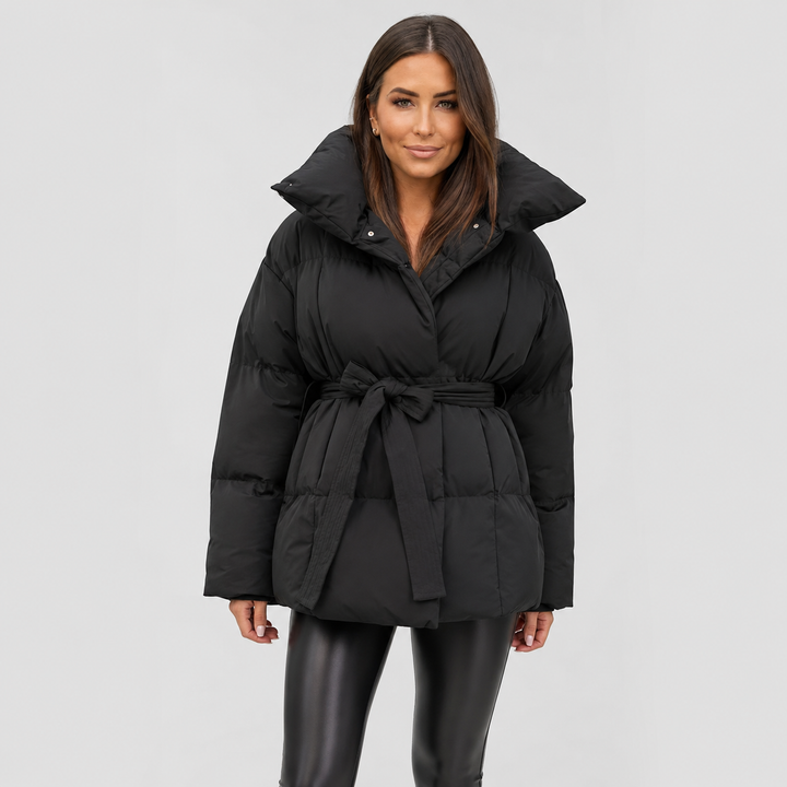Noelle | Women's Belted Stand-Collar Puffer Coat