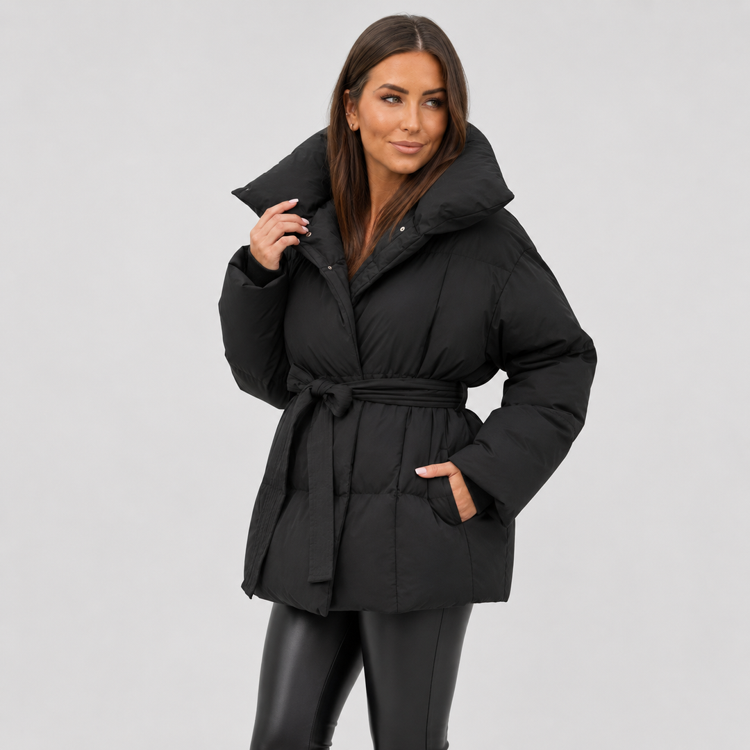 Noelle | Women's Belted Stand-Collar Puffer Coat