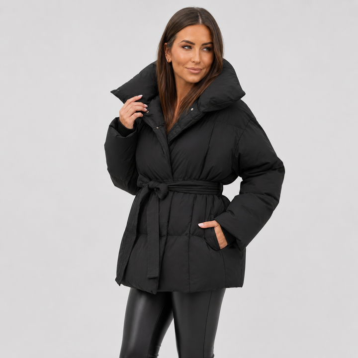 Noelle | Women's Belted Stand-Collar Puffer Coat