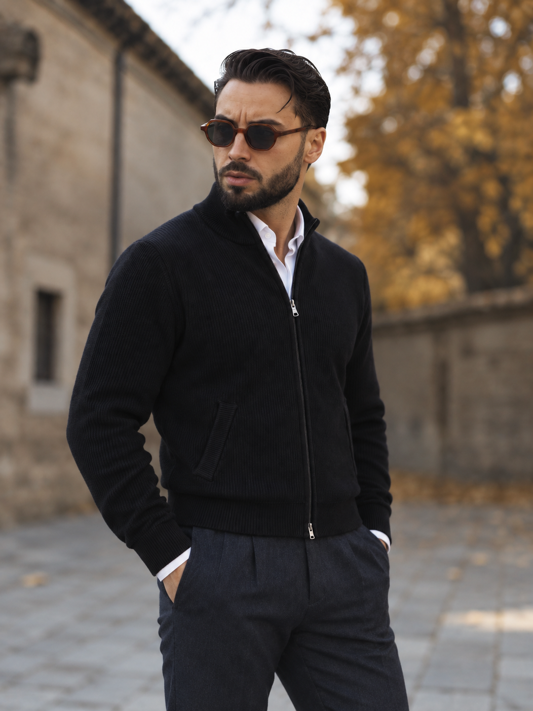 Emmett | Men's Stand Collar Full-Zip Knit Sweater