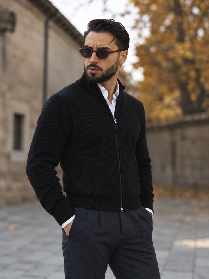 Emmett | Men's Stand Collar Full-Zip Knit Sweater