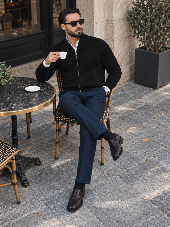Emmett | Men's Stand Collar Full-Zip Knit Sweater