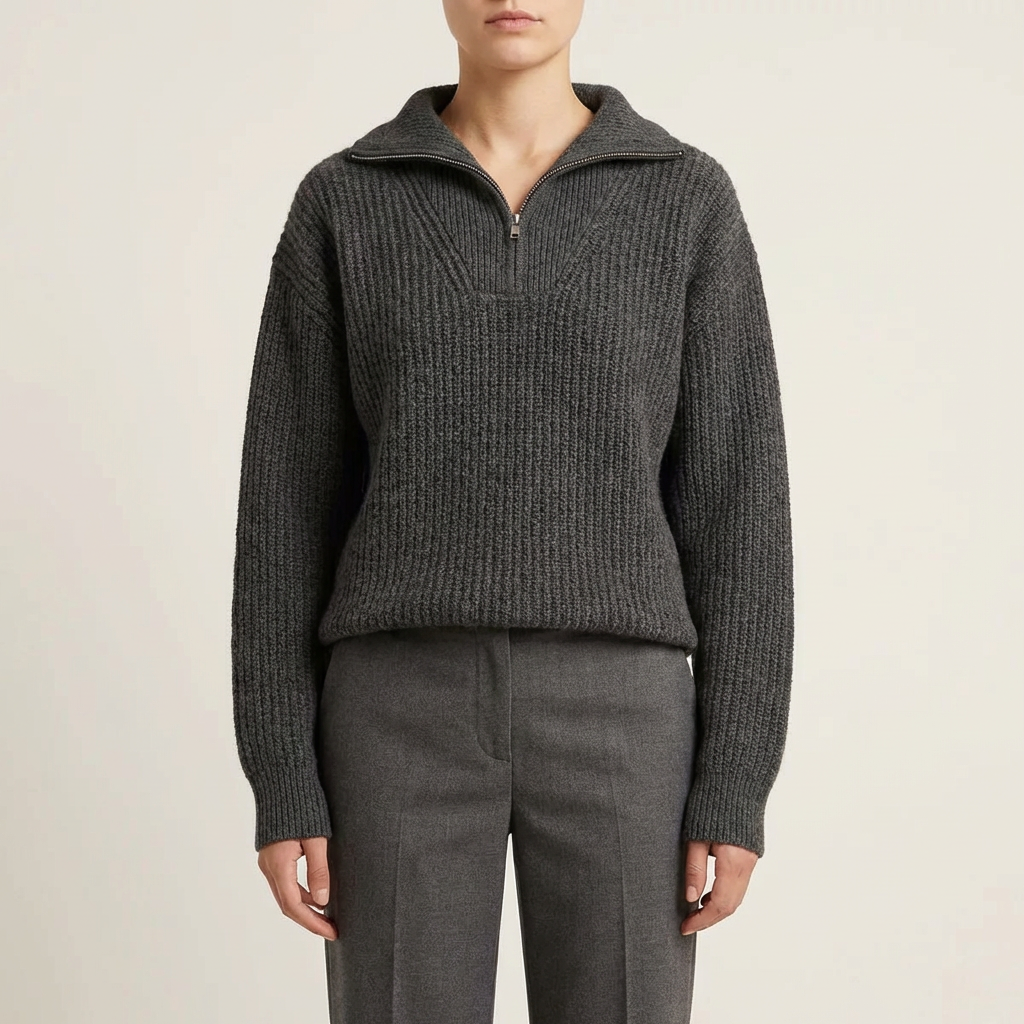 Greta | Women's Rib Knit Zip Up Sweater