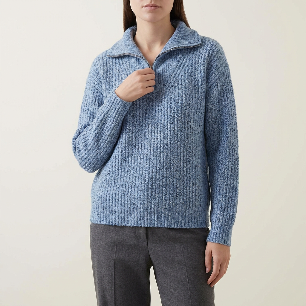 Greta | Women's Rib Knit Zip Up Sweater
