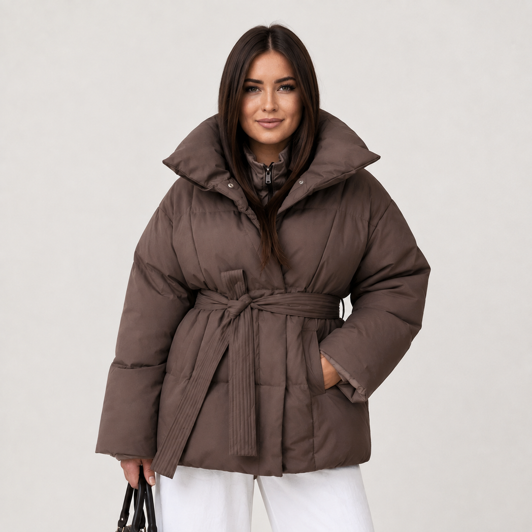 Noelle | Women's Belted Stand-Collar Puffer Coat