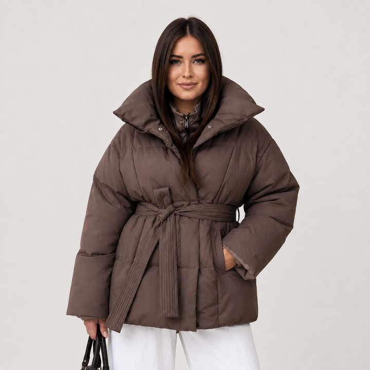 Noelle | Women's Belted Stand-Collar Puffer Coat