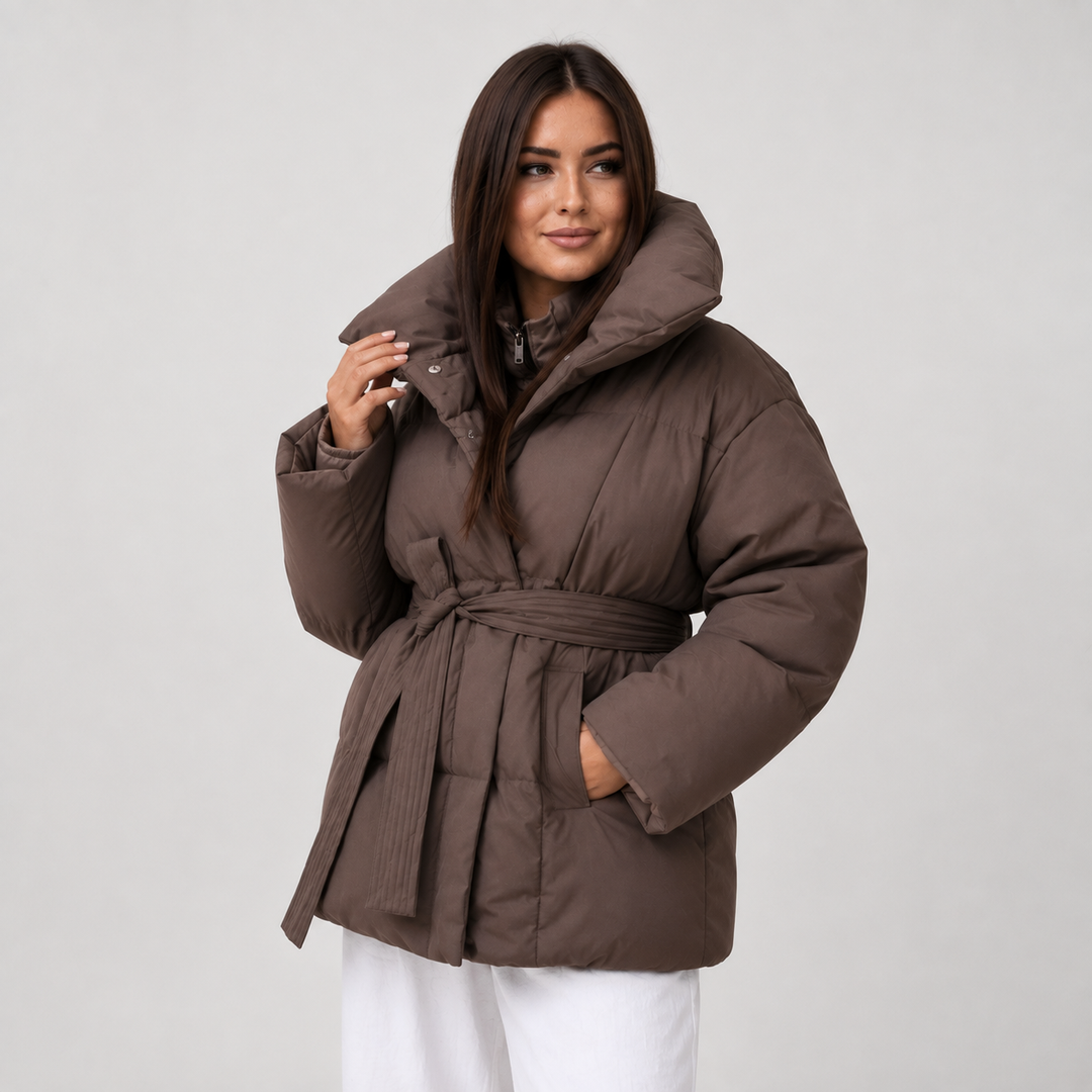 Noelle | Women's Belted Stand-Collar Puffer Coat