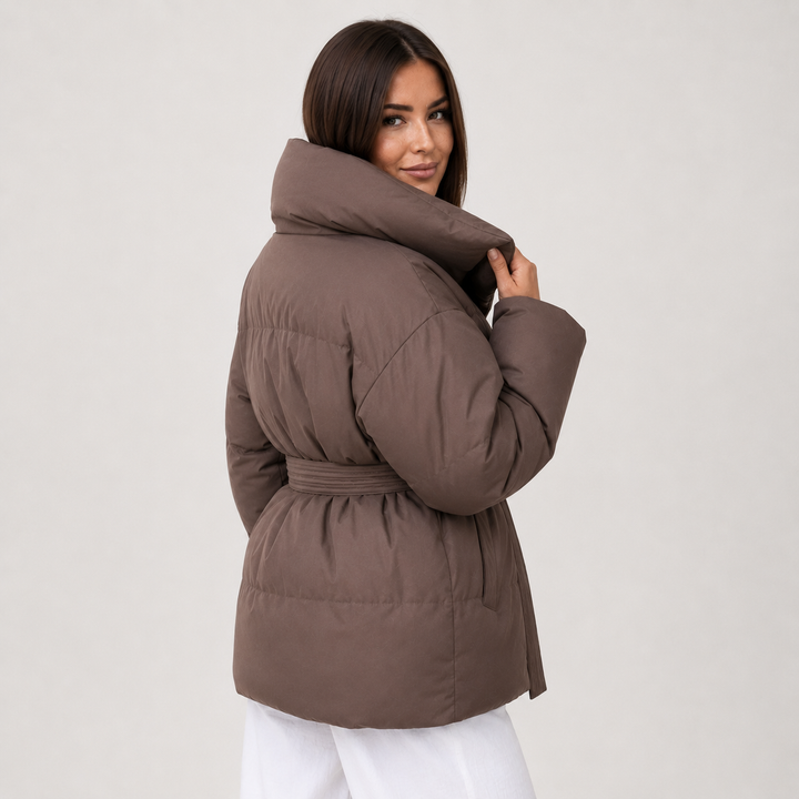 Noelle | Women's Belted Stand-Collar Puffer Coat